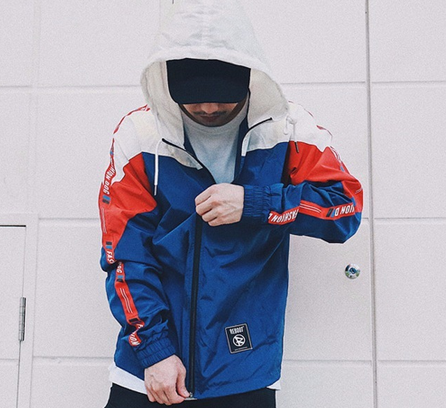 Tide brand windbreaker male and female European retro spell color Jackets spring loose sports leisure students handsome hooded jacket
