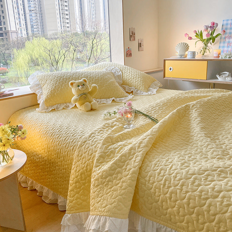 Pure Cotton Solid Color Washed Quilted Quilt Bed Cover Three Piece Set Pi-Mart