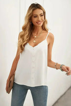 White Spaghetti Straps Buttoned V Neck Vest - SJB-DIAMOND ELITES