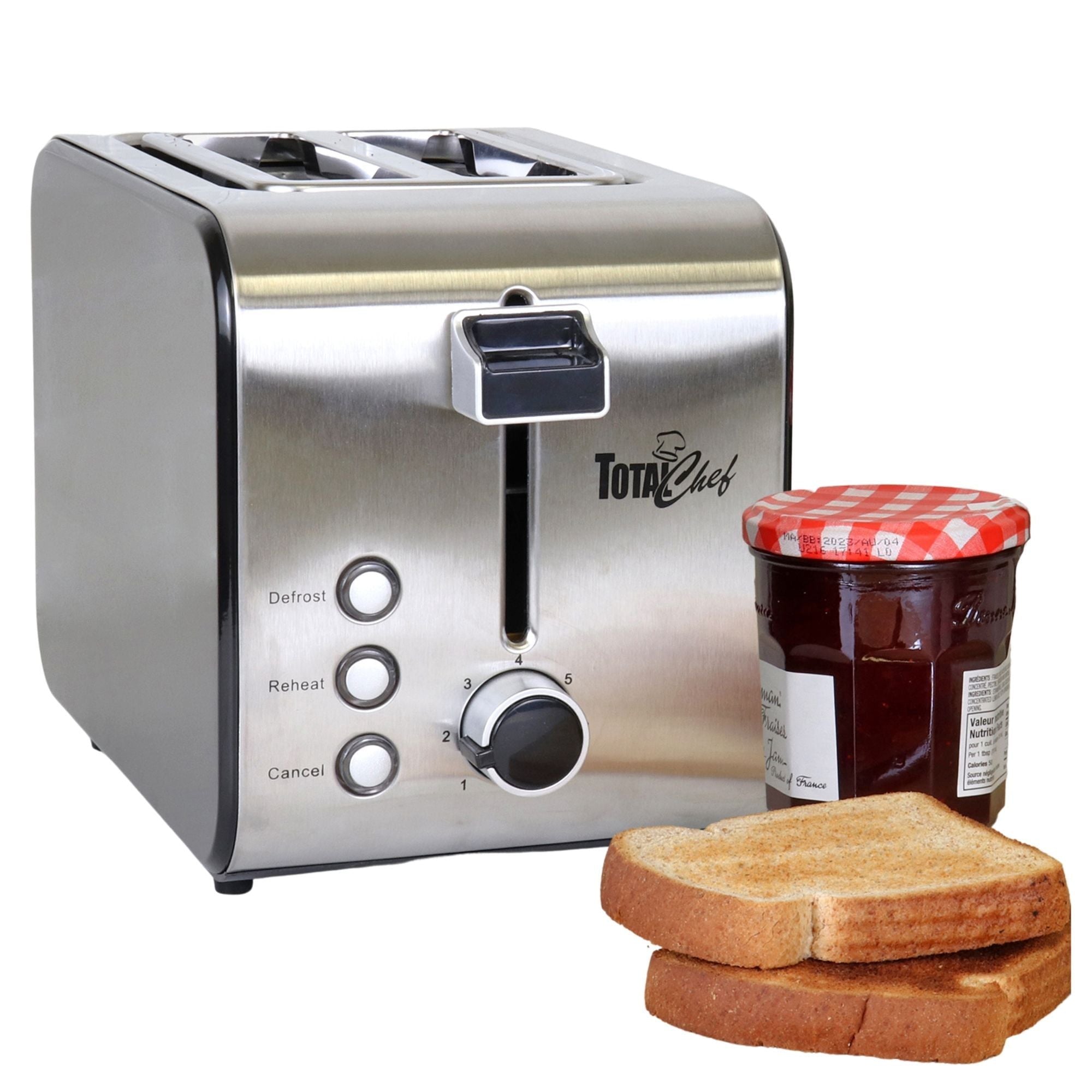 Total Chef 2 Slice Compact Wide Slot Toaster with 7 Shade Settings, Stainless Steel, Defrost and Reheat, Removable Crumb Tray, Easy to Clean, Black and Silver EasyOptionXY LLC