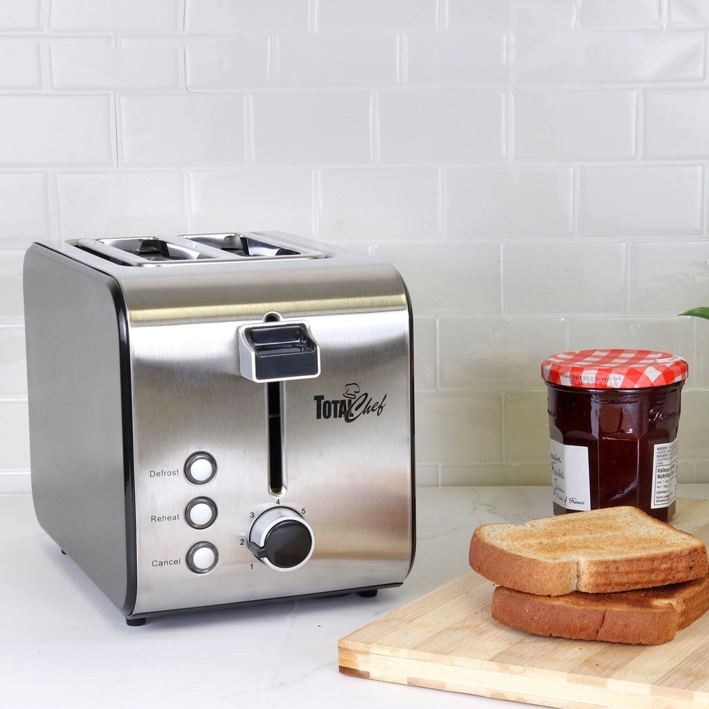 Total Chef 2 Slice Compact Wide Slot Toaster with 7 Shade Settings, Stainless Steel, Defrost and Reheat, Removable Crumb Tray, Easy to Clean, Black and Silver EasyOptionXY LLC