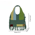Tassel bag women, splicing knitted shoulder bag, simple and versatile retro knitted bag hobo - SJB-DIAMOND ELITES