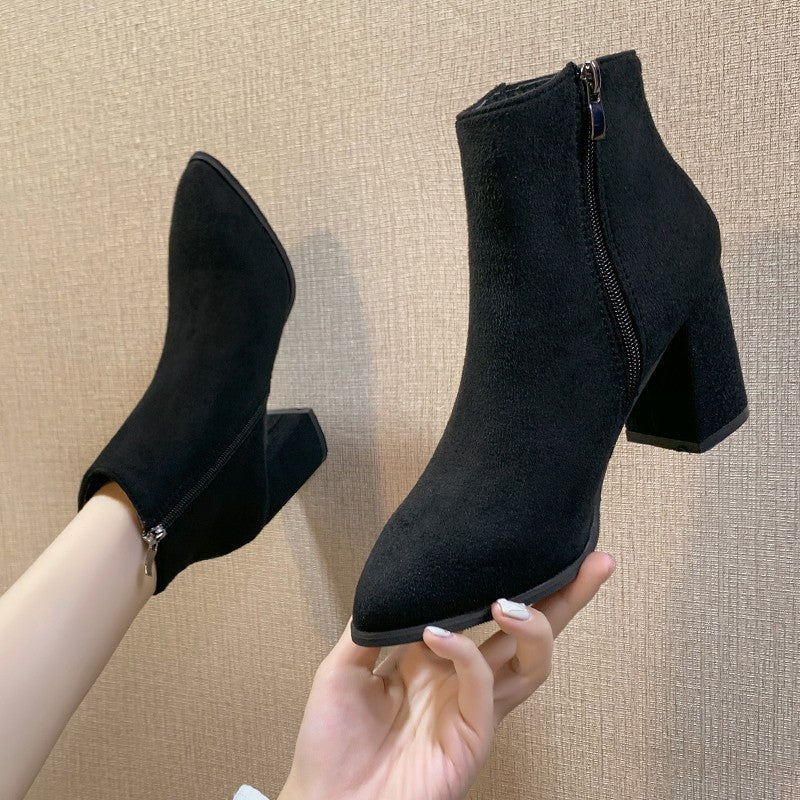 Women's Stacked Heel Ankle Bootie Shoes SHOMICOBOUTIQUE