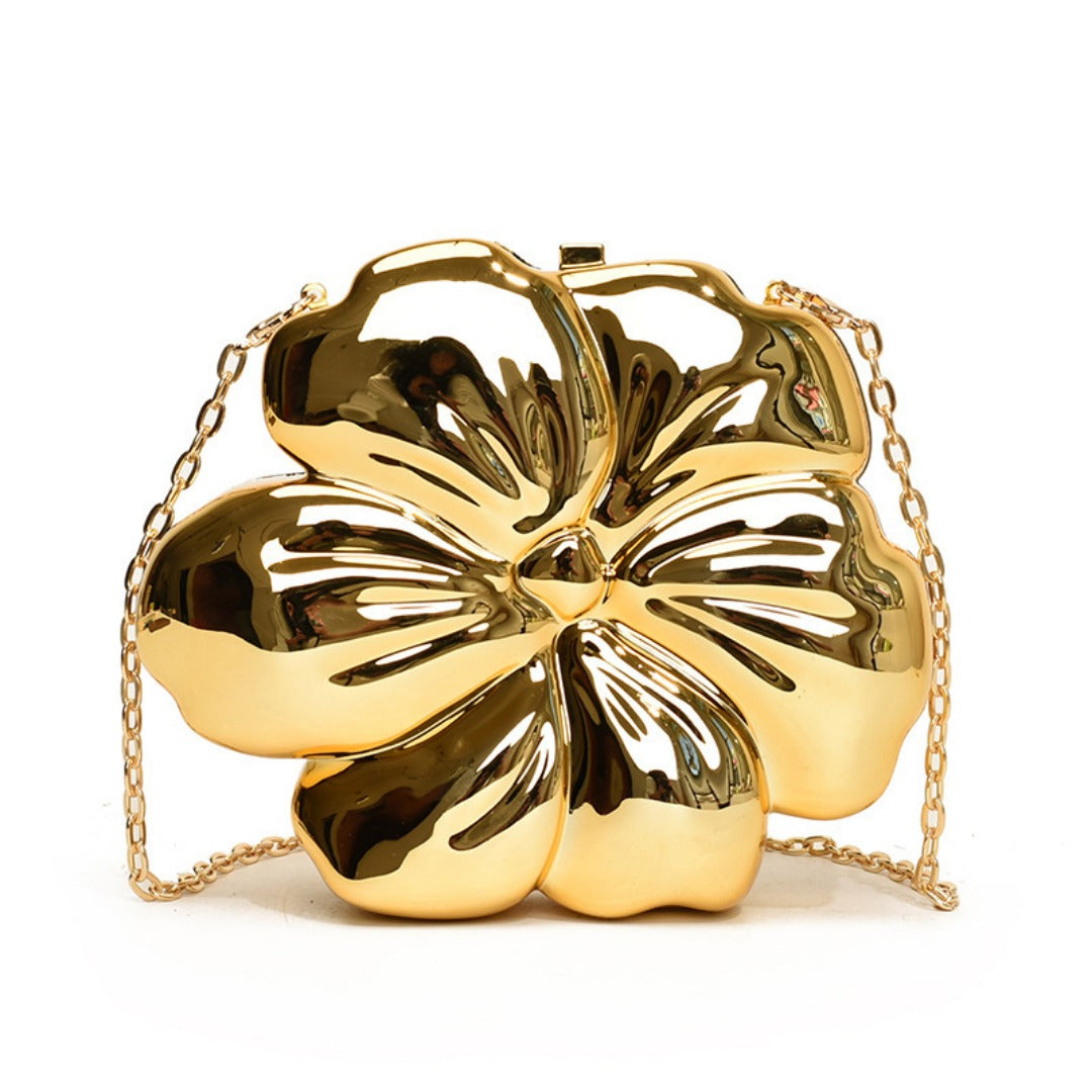 Elegant Flower Gold Acrylic Bag – Mini Dinner Bag & Prom Bag for Weddings, Parties, and Evenings – Stylish Clutch Purse with Glamorous Floral Design - SJB-DIAMOND ELITES