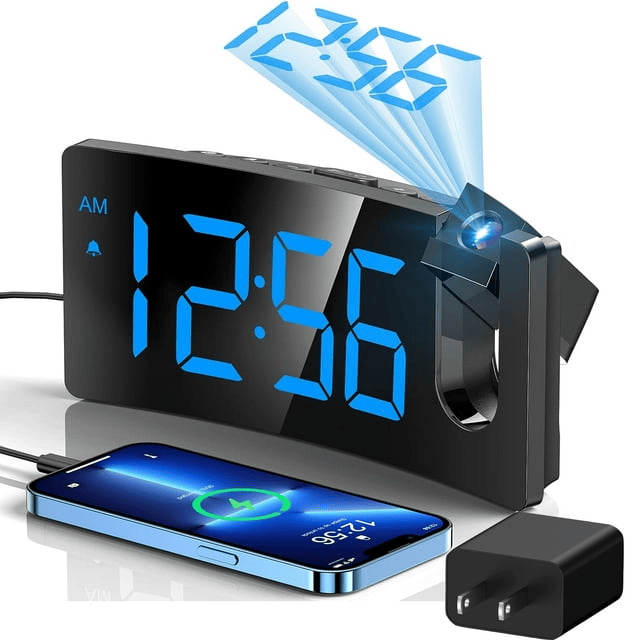Mpow Projection Alarm Clock, Digital Clock with 180¡ã Rotatable Projector, 3-Level Brightness, Progressive Volume, USB Charger, Battery Backup, 9mins Snooze, 12/24H, Digital Alarm Clock for Bedroom