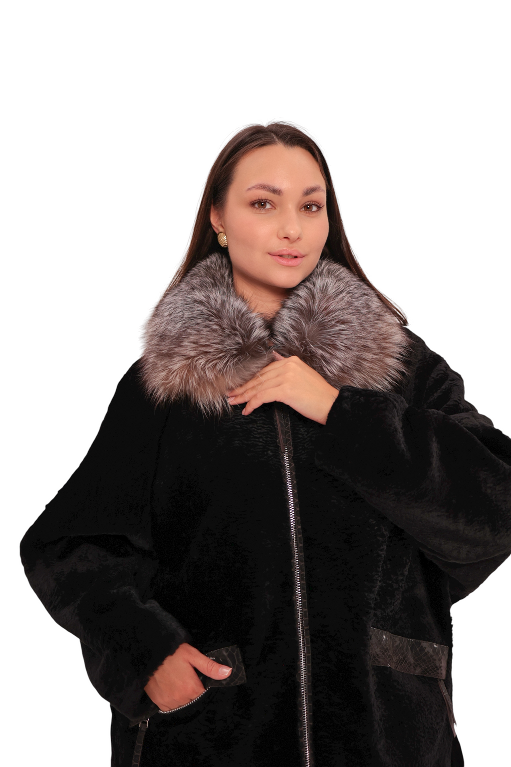 Palermo Genuine Astrakhan Silver Fox Trim Coat - SJB-DIAMOND ELITES