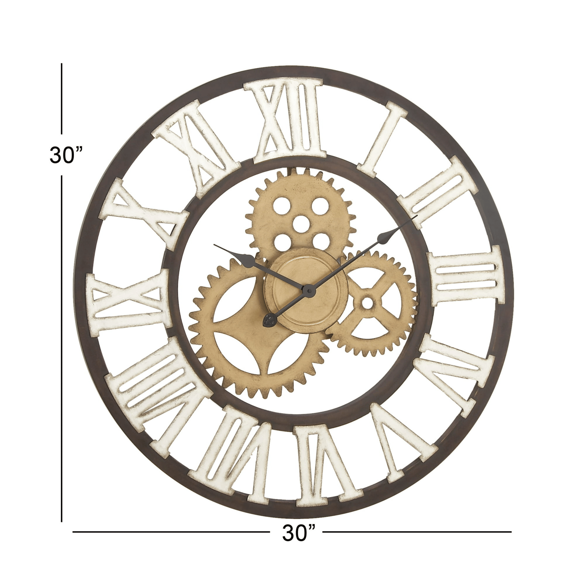 DecMode 30" Brown Metal Gear Wall Clock