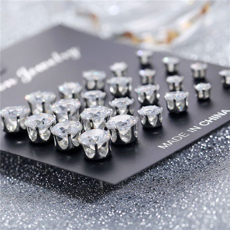 White Crystal Stud Earrings Set Pi-Mart