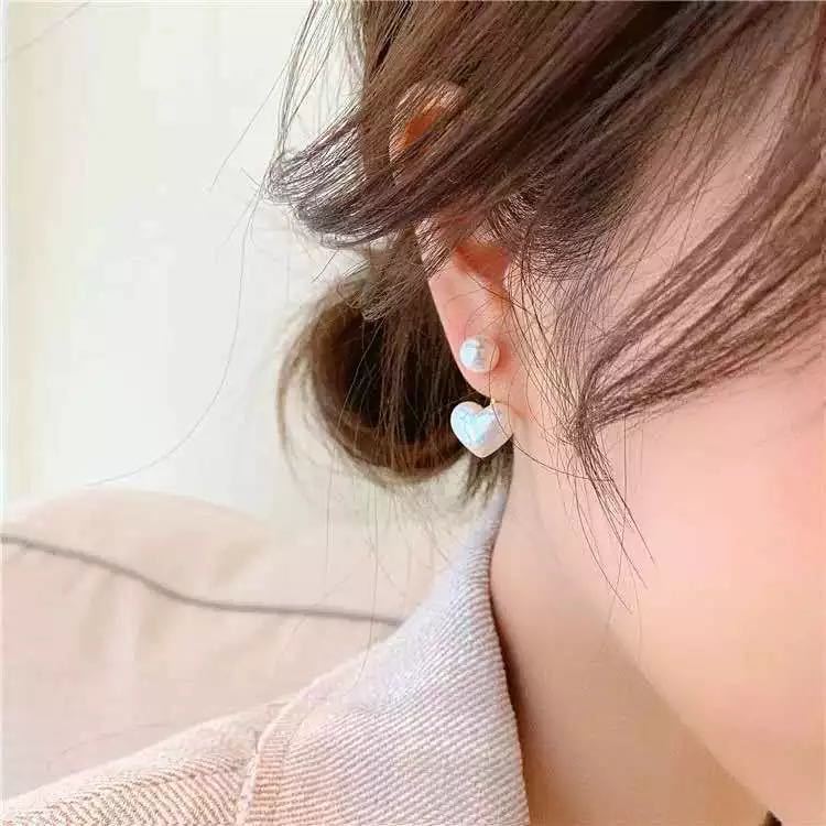 Silver Needle Simple Small Love Pearl Stud Earrings Pi-Mart