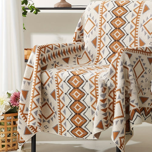 1pc Bohemian Style Striped Tassel Throw Blanket, 100% Polyester, Fantasy Themed, All-Season Multipurpose, Stain Resistant, Woven Fabric, Hand Wash Only, >500g Weight Lootquake LLC