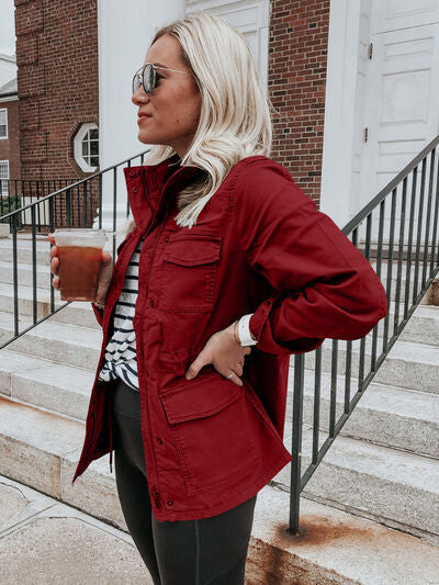 Retro Pocketed Long Sleeve Zip-Up Jacket Lightweight & Stylish Outerwear for Everyday Wear Stevvex