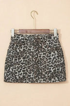 Khaki Allover Leopard Print Denim Mini Skirt