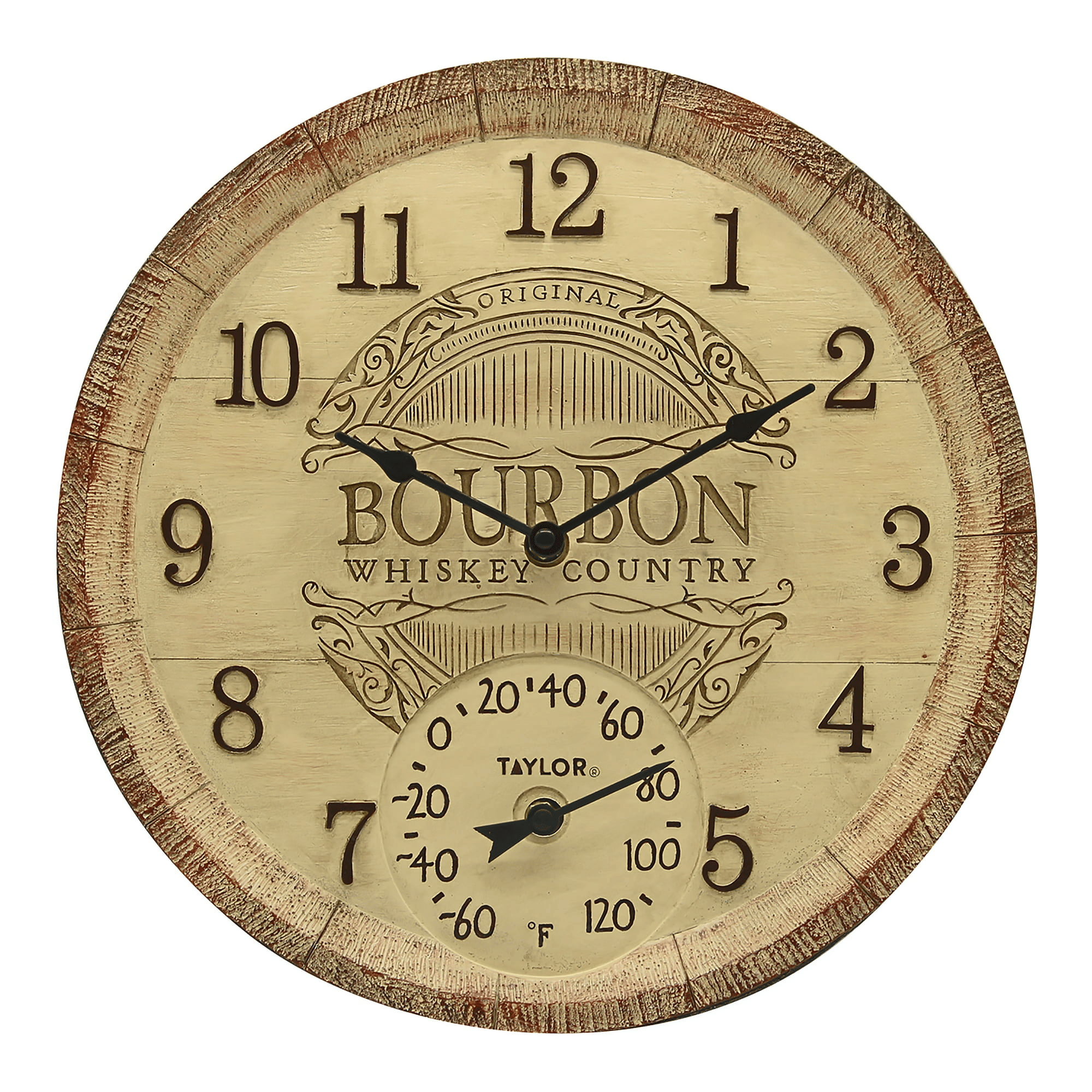 Taylor 14-inch Bourbon Barrel Clock with Thermometer