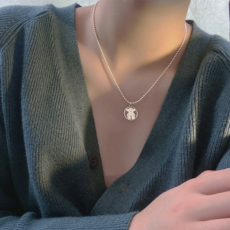 S925 Sterling Silver Bear Retro Necklace Women Pi-Mart