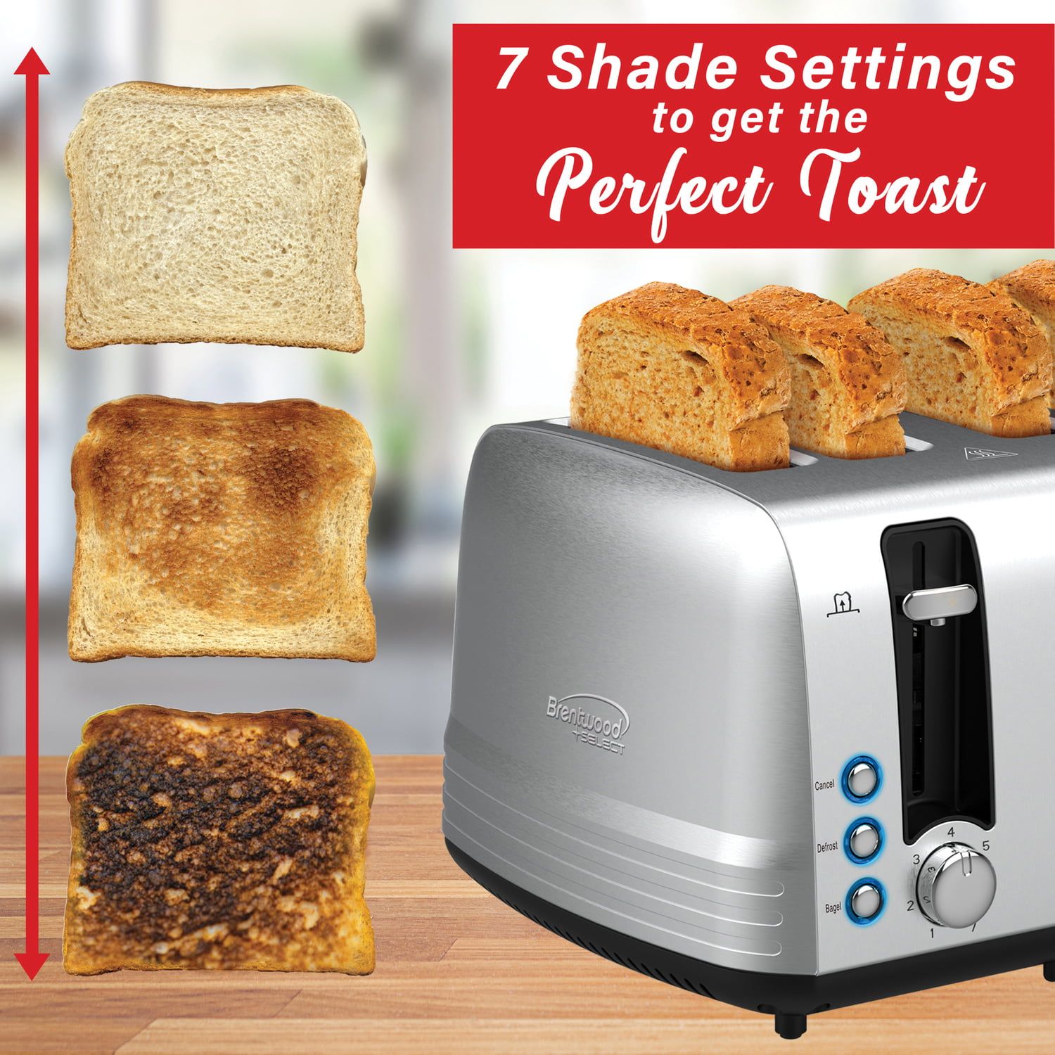 Brentwood Select TS-447S 1,500-Watt Extra-Wide Stainless Steel 4-Slice Toaster EasyOptionXY LLC