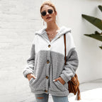 Long-sleeved fur stitching hooded sweatshirt Pi-Mart