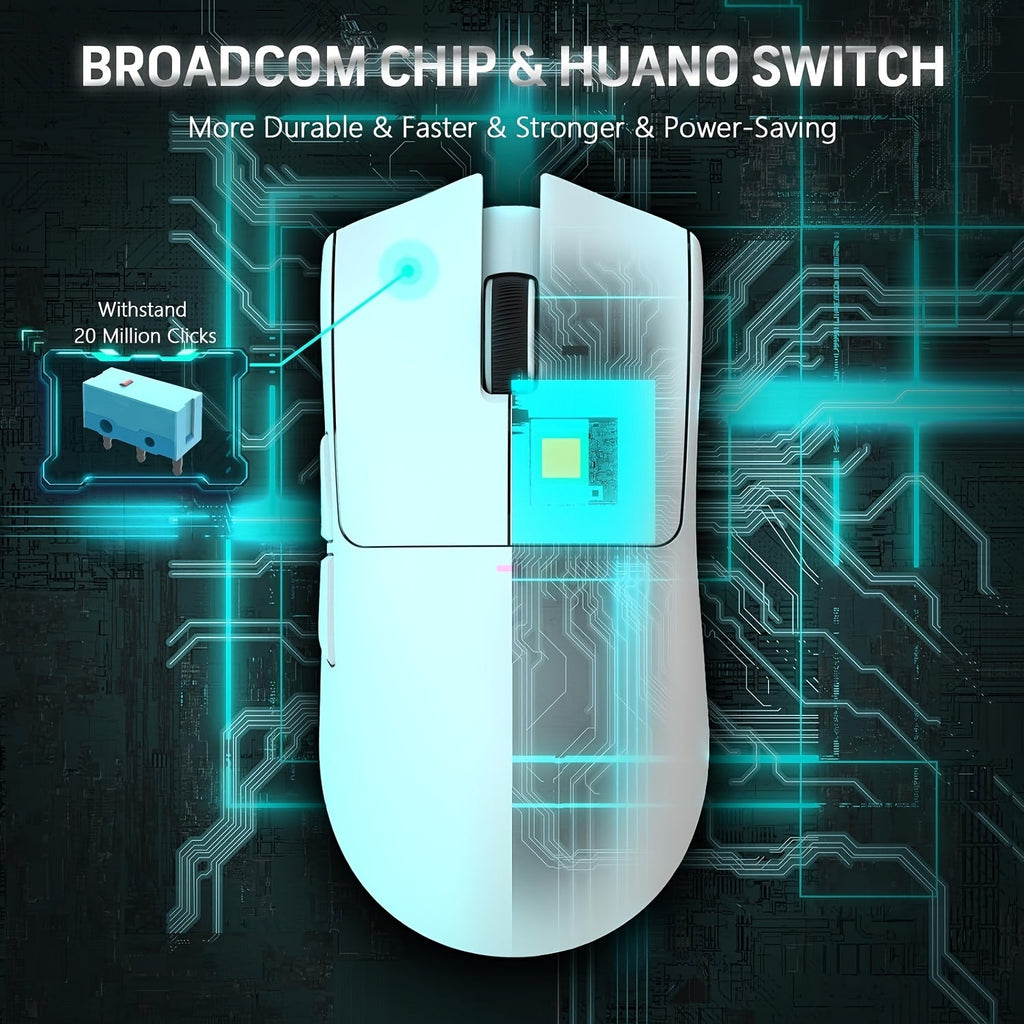 Lightweight Wireless Gaming Mouse X11 with RGB Charging Base, Tri-mode-2.4G/USB-C Wired/BT, Up to 22K DPI, PAW3311 Optical Sensor, HUYU for Switch, 5 Programmable Buttons, Suitable for PC/Mac White Lootquake LLC