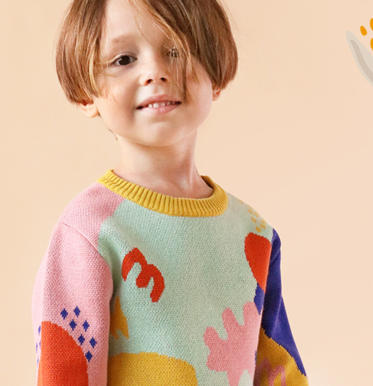 Mibi Children's Sweater Autumn And Winter New Girl Knit Pullover Sweater Boy Pure Cotton Top Baby Warm Pattern
