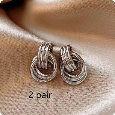 Exaggerated Geometry Earrings Metal Winding Twist Stud Earrings Pi-Mart