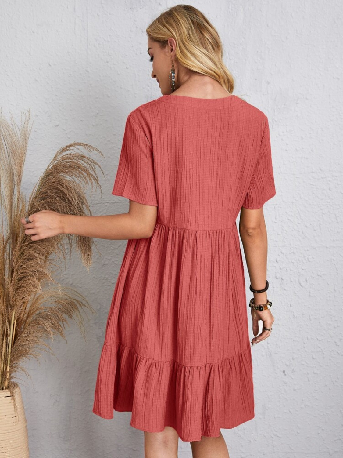 Classic Full Size V-Neck Short Sleeve Dress Casual & Comfortable Dress for Women Stevvex