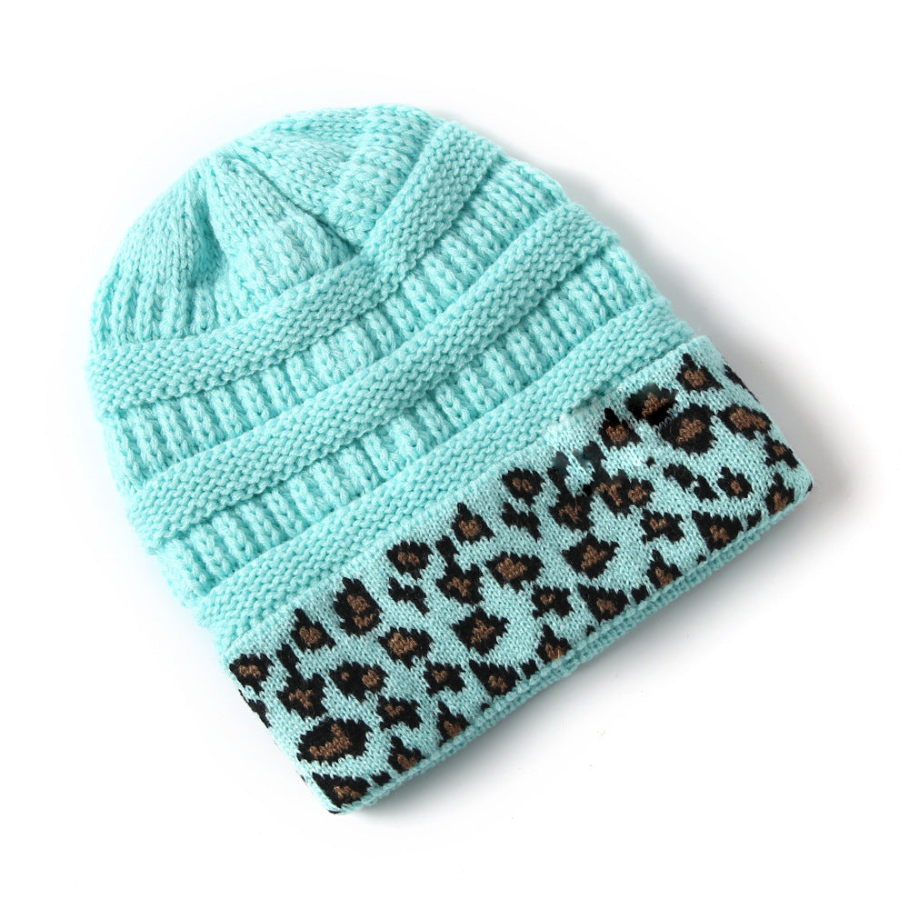Beanie Women's Warm Leopard Print Knitted Hat Winter Pi-Mart