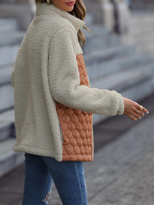 Unique Autumn Leopard Color Block Zip-Up Jacket Trendy Lightweight Jacket with Pockets Charming Winter Jacket