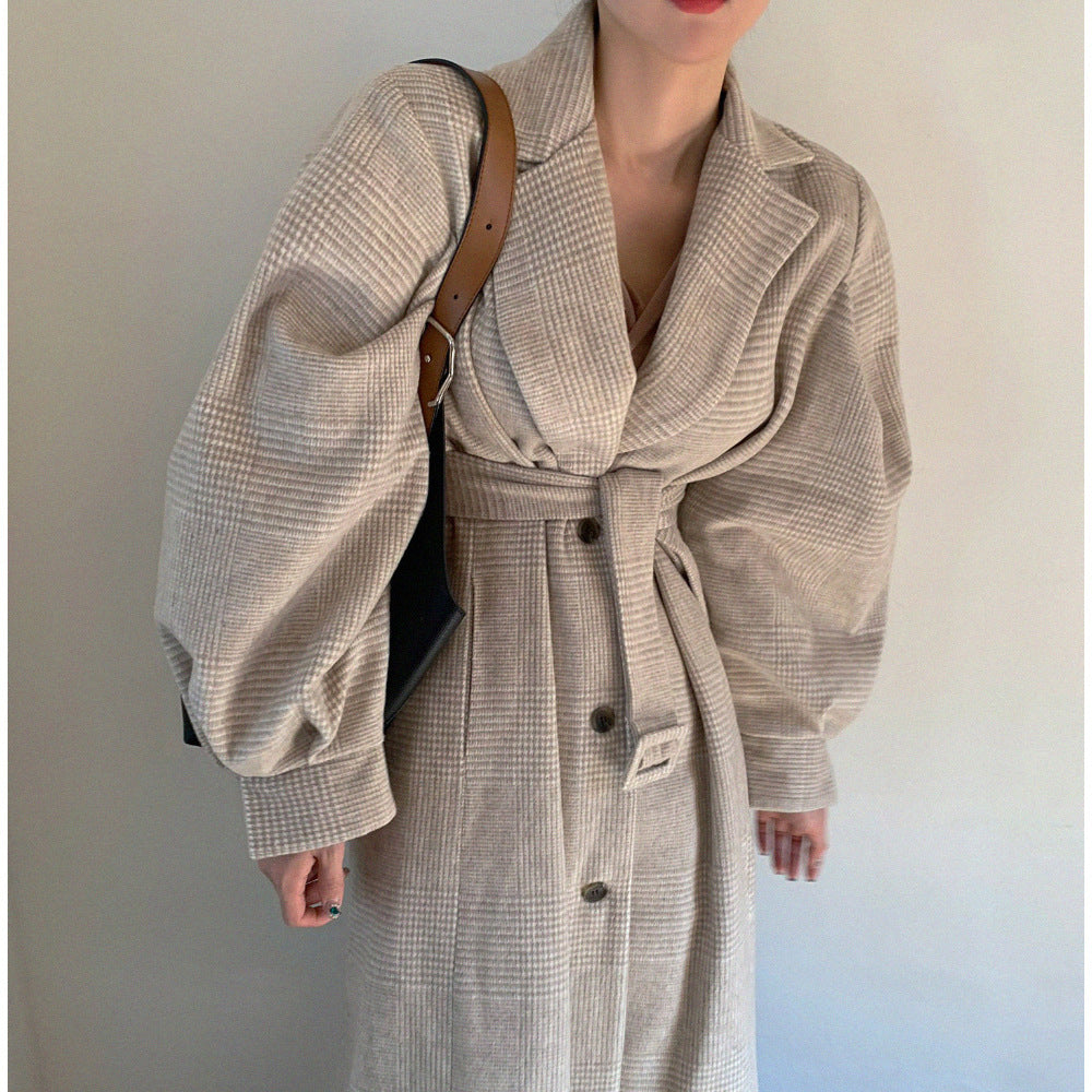 Winter Woolen Coat Women Lantern Sleeve Pi-Mart