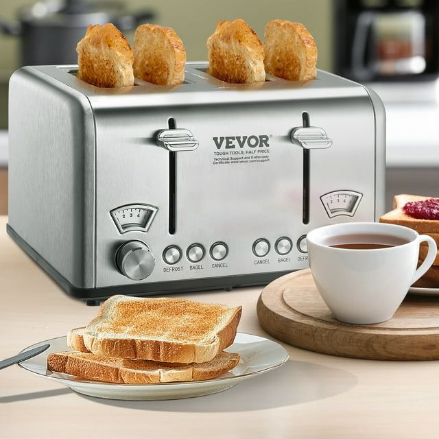 SKYSHALO 4 Slice Stainless Steel Toaster Reheat Cancel Defrost 6 Browning Levels EasyOptionXY LLC