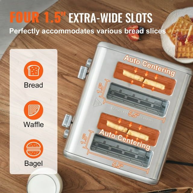 SKYSHALO 4 Slice Stainless Steel Toaster Reheat Cancel Defrost 6 Browning Levels EasyOptionXY LLC