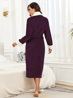 RONGTAI Womens Bathrobe Ladies Fleece Plush Warm Long Robes Fleece Nightgown Sleepwear