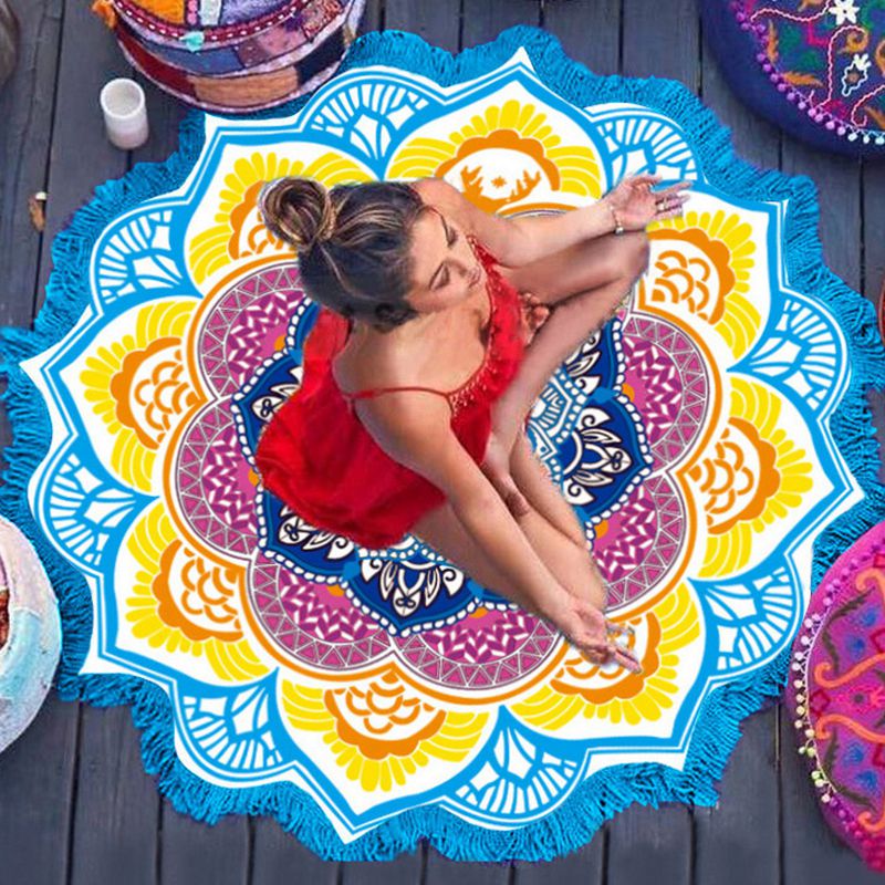 Polygon Printing Tassel Round Bath Towel Yoga Mat Pi-Mart