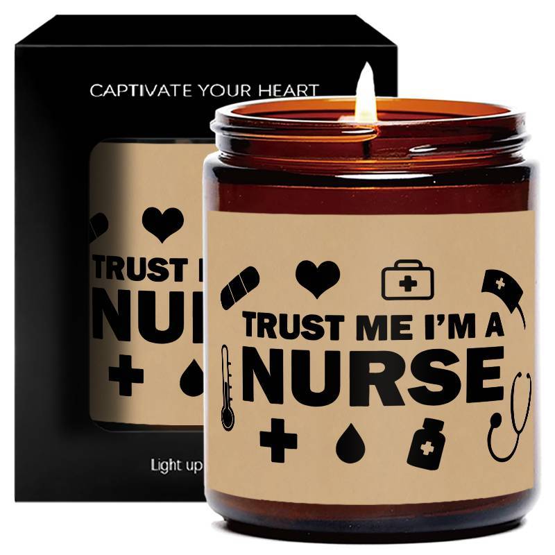 1pc Lavender Scented Candle 5.3oz - "Trust Me, I'm a Nurse" Design with Medical Symbols | Heartfelt Gift for Nurses, Nurse Appreciation, Graduation, Birthdays, Christmas | Soy Wax, Glass Container Lootquake LLC