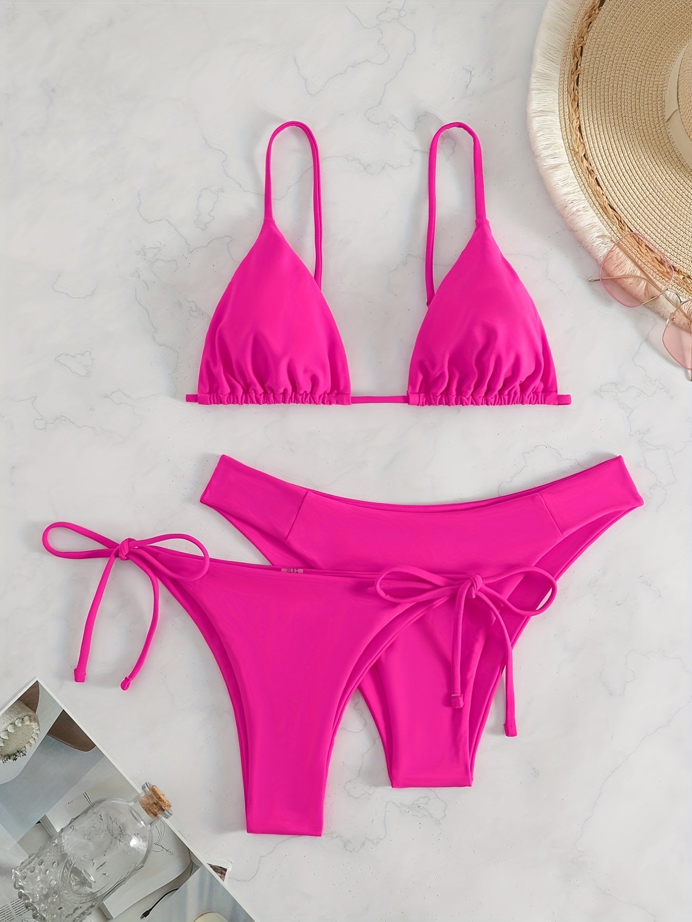 Essential Edge 3-Piece Bikini Set for Women – Solid Color High-Cut Triangle Top Two-Style Bottoms with Side Lace-Up Design & Quick-Drying Comfort – Versatile Women's Swimwear for Summer Pool Beach & Travel Stevvex