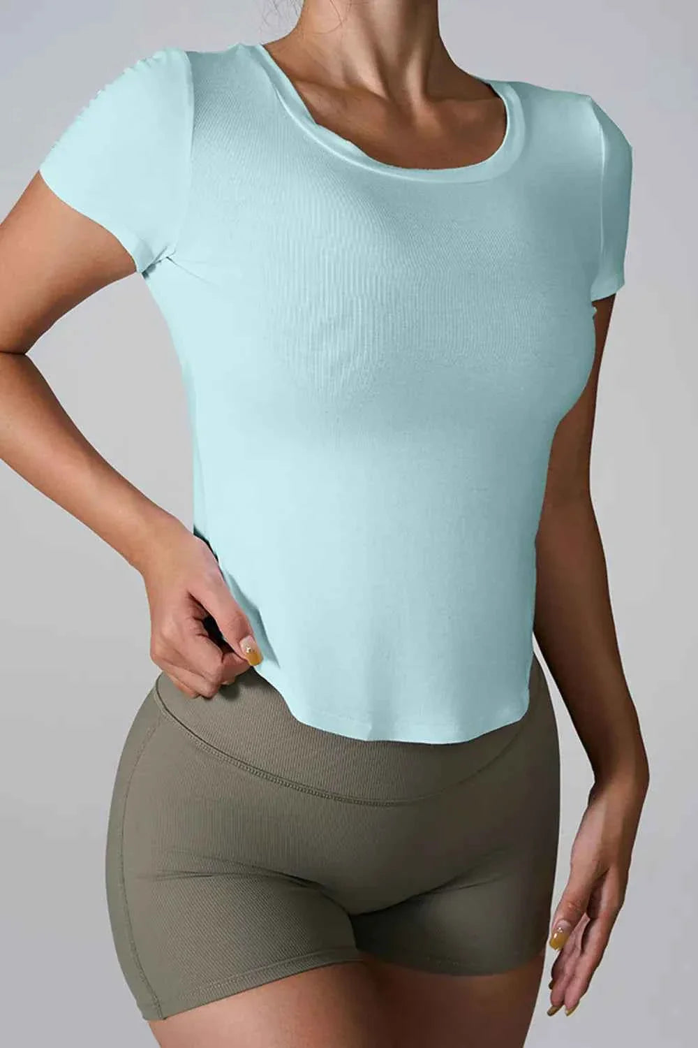 Cutout Round Neck Short Sleeve Active T-Shirt THRIXINE