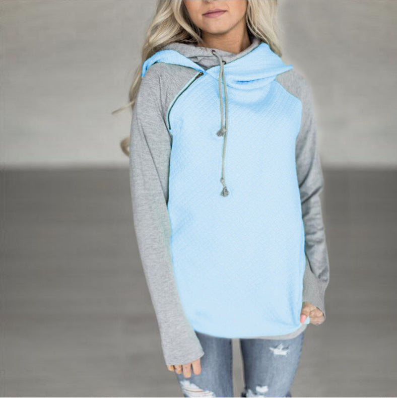 Paneled hooded zipper long sleeve sweatshirt Pi-Mart