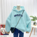 Ladies Sweatshirt Casual Hooded Large Pocket Print Letter Long Sleeve Top Pi-Mart