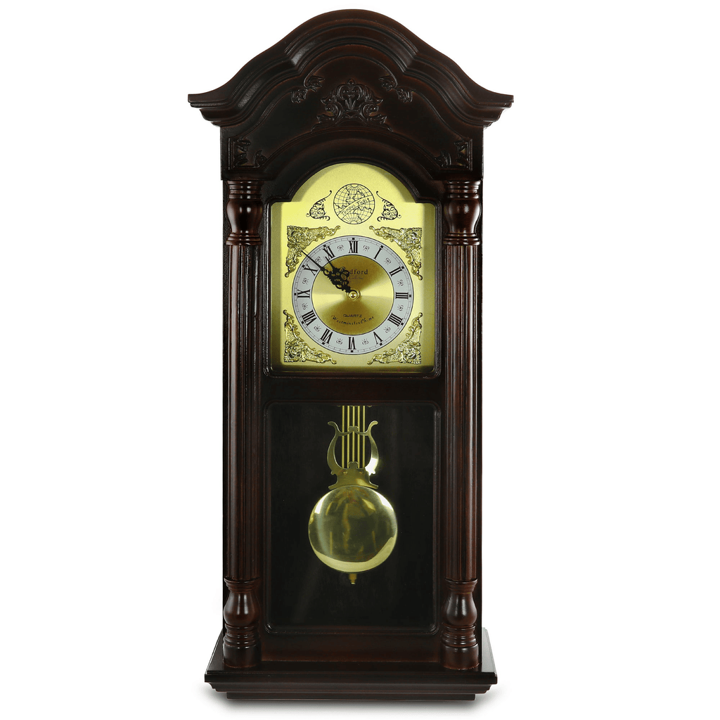 Bedford Clock Collection 25.5" Antique Mahogany Cherry Oak Chiming Wall Clock with Roman Numerals EasyOptionXY LLC