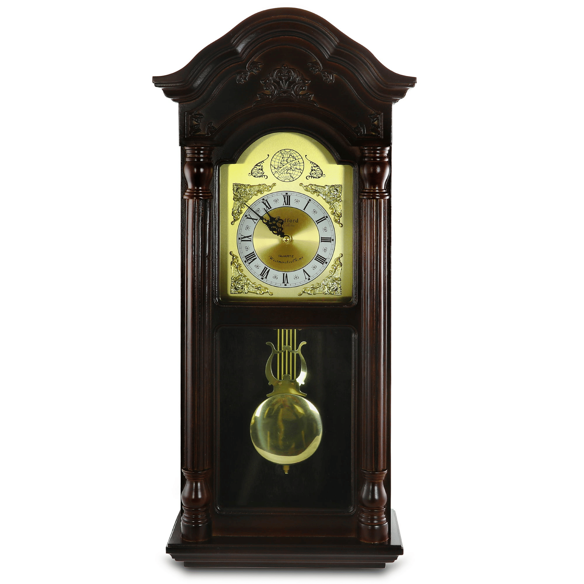 Bedford Clock Collection 25.5" Antique Mahogany Cherry Oak Chiming Wall Clock with Roman Numerals EasyOptionXY LLC
