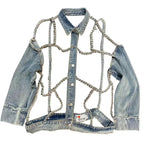 Denim Jacket 2023 Spring Summer Lapels Long Sleeve Chain Hollow Cool Handsome Street Denim Long Sleeve Jeans Jacket for Women Purplish Diva