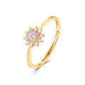 Opal White Zirconium Sun Flower 9K Gold Ring Pi-Mart