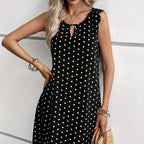 Ladies' Fashionable Casual Pullover Polka Dot Dress With Hollowed Out Collar And Round Neck Wavy Edge Skirt - SJB-DIAMOND ELITES