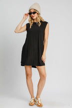 Round Neck Sleeveless High-Low Curved Hemline Mini Dress – Trendy High-Low Dress, Sleeveless Mini Dress, Curved Hemline Dress, Flattering Round Neck Dress, Chic High-Low Dress Stevvex