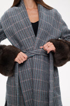 Genuine Polar Fox Fur Virgin Wool Wrap Coat - SJB-DIAMOND ELITES
