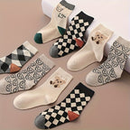 5 Pairs of Vibrant Cartoon Checkered Crew Socks for Boys - Calf Socks with Breathable, Comfy, Casual Style for Unisex Kids, Perfect for Outdoor Play All Seasons, Soft, Gentle, and Durable Lootquake LLC