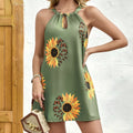 Ladies' Neck Hanging Sunflower Butterfly Print Hollow Sleeveless Casual Dress - SJB-DIAMOND ELITES