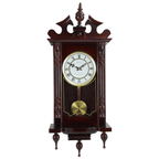 Bedford Clock Collection Classic 31" Chiming Wall Clock With Roman Numerals And A Swinging Pendulum in a Cherry Oak Finish