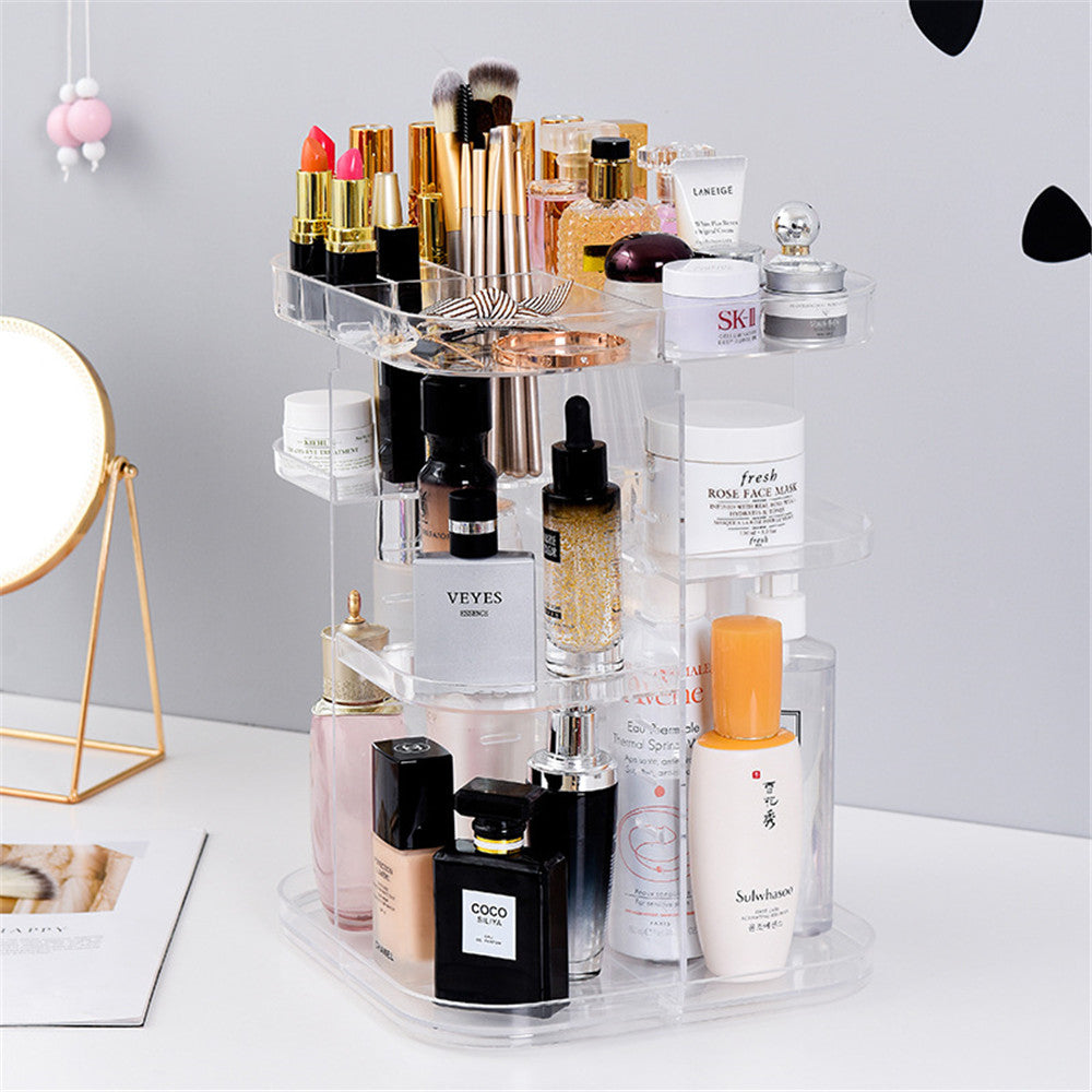 Rotating Acrylic Cosmetic Storage Box Transparent Pi-Mart