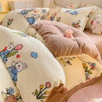 Winter Thickening Milk Fiber Bed Four-piece Coral Velvet Quilt Cover Flange Double-sided Bed Sheet Three-piece Bedding Pi-Mart