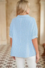 Sachet Pink Striped Dolman Sleeve Color Neckline Blouse | Femstylo