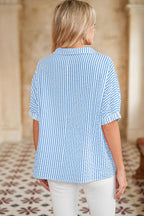 Sachet Pink Striped Dolman Sleeve Pop of Color Neckline Blouse
